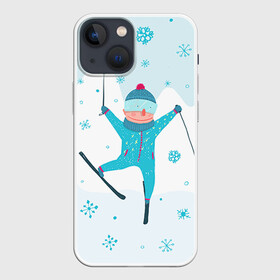 Чехол для iPhone 13 mini с принтом Лыжник в Кировске,  |  | extreme | ski | skiing | горнолыжное | горные лыжи | лыжник | фристайл | экстрим