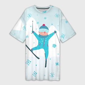 Платье-футболка 3D с принтом Лыжник в Кировске,  |  | extreme | ski | skiing | горнолыжное | горные лыжи | лыжник | фристайл | экстрим