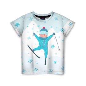 Детская футболка 3D с принтом Лыжник в Кировске, 100% гипоаллергенный полиэфир | прямой крой, круглый вырез горловины, длина до линии бедер, чуть спущенное плечо, ткань немного тянется | extreme | ski | skiing | горнолыжное | горные лыжи | лыжник | фристайл | экстрим