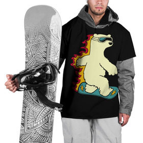 Накидка на куртку 3D с принтом Мишка на борде в Кировске, 100% полиэстер |  | extreme | snowboard | сноуборд | сноубордист | спорт | экстрим