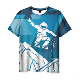 Мужская футболка 3D с принтом Горы и сноубордист в Кировске, 100% полиэфир | прямой крой, круглый вырез горловины, длина до линии бедер | extreme | snowboard | сноуборд | сноубордист | экстрим