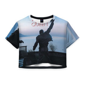Женская футболка 3D укороченная с принтом Queen в Кировске, 100% полиэстер | круглая горловина, длина футболки до линии талии, рукава с отворотами | freddie | heavy | mercury | metal | queen | rock | квин | куин | меркури | меркюри | метал | рок | фредди меркьюри | фреди | хэви