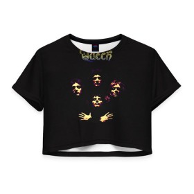 Женская футболка 3D укороченная с принтом Queen в Кировске, 100% полиэстер | круглая горловина, длина футболки до линии талии, рукава с отворотами | freddie | heavy | mercury | metal | queen | rock | квин | куин | меркури | меркюри | метал | рок | фредди меркьюри | фреди | хэви