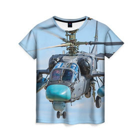 Женская футболка 3D с принтом КА 52 в Кировске, 100% полиэфир ( синтетическое хлопкоподобное полотно) | прямой крой, круглый вырез горловины, длина до линии бедер | авиация | аллигатор | армия | боевой | ввс | вертолет | военная техника | ка 52 | ударный | черная акула