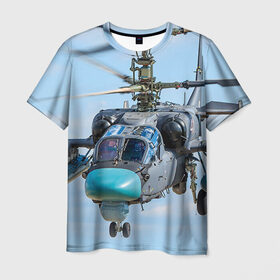 Мужская футболка 3D с принтом КА 52 в Кировске, 100% полиэфир | прямой крой, круглый вырез горловины, длина до линии бедер | авиация | аллигатор | армия | боевой | ввс | вертолет | военная техника | ка 52 | ударный | черная акула
