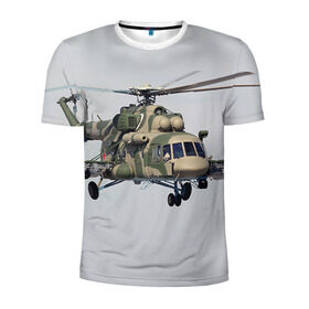Мужская футболка 3D спортивная с принтом МИ 8 в Кировске, 100% полиэстер с улучшенными характеристиками | приталенный силуэт, круглая горловина, широкие плечи, сужается к линии бедра | Тематика изображения на принте: авиация | армия | ввс | вертолет | военная техника | ми 8 | ударный