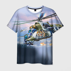 Мужская футболка 3D с принтом МИ 24 в Кировске, 100% полиэфир | прямой крой, круглый вырез горловины, длина до линии бедер | авиация | армия | боевой | ввс | вертолет | военная техника | крокодил | ми 24 | ударный