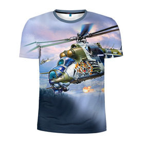 Мужская футболка 3D спортивная с принтом МИ 24 в Кировске, 100% полиэстер с улучшенными характеристиками | приталенный силуэт, круглая горловина, широкие плечи, сужается к линии бедра | авиация | армия | боевой | ввс | вертолет | военная техника | крокодил | ми 24 | ударный