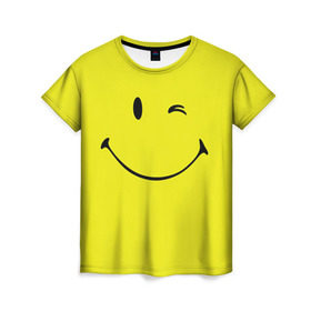 Женская футболка 3D с принтом Смайл в Кировске, 100% полиэфир ( синтетическое хлопкоподобное полотно) | прямой крой, круглый вырез горловины, длина до линии бедер | emoji | smile | жёлтый | смайл | смайлик | улыбка | эмодзи | эмоции