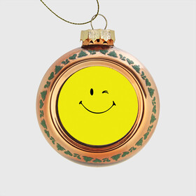 Стеклянный ёлочный шар с принтом Смайл в Кировске, Стекло | Диаметр: 80 мм | emoji | smile | жёлтый | смайл | смайлик | улыбка | эмодзи | эмоции