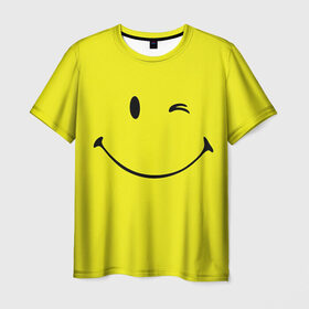 Мужская футболка 3D с принтом Смайл в Кировске, 100% полиэфир | прямой крой, круглый вырез горловины, длина до линии бедер | Тематика изображения на принте: emoji | smile | жёлтый | смайл | смайлик | улыбка | эмодзи | эмоции