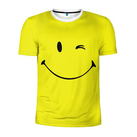 Мужская футболка 3D спортивная с принтом Смайл в Кировске, 100% полиэстер с улучшенными характеристиками | приталенный силуэт, круглая горловина, широкие плечи, сужается к линии бедра | emoji | smile | жёлтый | смайл | смайлик | улыбка | эмодзи | эмоции