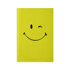 Обложка для паспорта матовая кожа с принтом Смайл в Кировске, натуральная матовая кожа | размер 19,3 х 13,7 см; прозрачные пластиковые крепления | emoji | smile | жёлтый | смайл | смайлик | улыбка | эмодзи | эмоции