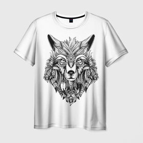 Мужская футболка 3D с принтом Волк в Кировске, 100% полиэфир | прямой крой, круглый вырез горловины, длина до линии бедер | вожак | волк | голова | дикий | зверь