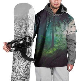 Накидка на куртку 3D с принтом Таинственный лес в Кировске, 100% полиэстер |  | Тематика изображения на принте: деревья | зелень | на макете изображен таинственный зеленый леслес