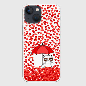 Чехол для iPhone 13 mini с принтом Сердцепад в Кировске,  |  | зонтик | кот | сердитый | сердца | сердцепад