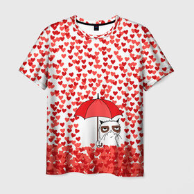 Мужская футболка 3D с принтом Сердцепад в Кировске, 100% полиэфир | прямой крой, круглый вырез горловины, длина до линии бедер | зонтик | кот | сердитый | сердца | сердцепад