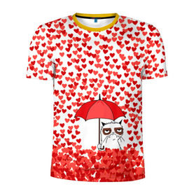Мужская футболка 3D спортивная с принтом Сердцепад в Кировске, 100% полиэстер с улучшенными характеристиками | приталенный силуэт, круглая горловина, широкие плечи, сужается к линии бедра | зонтик | кот | сердитый | сердца | сердцепад