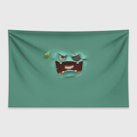 Флаг-баннер с принтом Пластилиновый смайл в Кировске, 100% полиэстер | размер 67 х 109 см, плотность ткани — 95 г/м2; по краям флага есть четыре люверса для крепления | глаза | зелёный | мульт | рожица | рот | смайл | улыбка