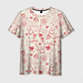 Мужская футболка 3D с принтом Любовь в Кировске, 100% полиэфир | прямой крой, круглый вырез горловины, длина до линии бедер | love | игрушки | любовь | мишка | ромашки | сердце | цветы | шарики