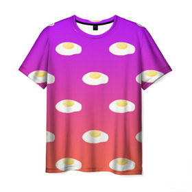Мужская футболка 3D с принтом Яичница в Кировске, 100% полиэфир | прямой крой, круглый вырез горловины, длина до линии бедер | еда | завтрак | яичница