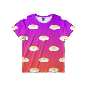 Детская футболка 3D с принтом Яичница в Кировске, 100% гипоаллергенный полиэфир | прямой крой, круглый вырез горловины, длина до линии бедер, чуть спущенное плечо, ткань немного тянется | Тематика изображения на принте: еда | завтрак | яичница