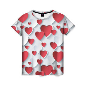 Женская футболка 3D с принтом Сердца в Кировске, 100% полиэфир ( синтетическое хлопкоподобное полотно) | прямой крой, круглый вырез горловины, длина до линии бедер | день святого валентина | любовь | сердца