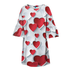 Детское платье 3D с принтом Сердца в Кировске, 100% полиэстер | прямой силуэт, чуть расширенный к низу. Круглая горловина, на рукавах — воланы | день святого валентина | любовь | сердца