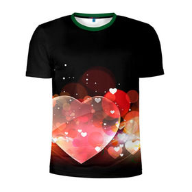 Мужская футболка 3D спортивная с принтом Сердца в Кировске, 100% полиэстер с улучшенными характеристиками | приталенный силуэт, круглая горловина, широкие плечи, сужается к линии бедра | 14 февраля | love | валентин | влюбленные | любовь | сердечко | сердце