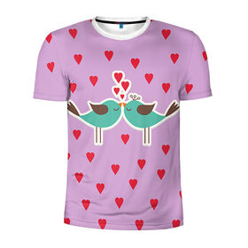 Мужская футболка 3D спортивная с принтом Птички в Кировске, 100% полиэстер с улучшенными характеристиками | приталенный силуэт, круглая горловина, широкие плечи, сужается к линии бедра | 14 февраля | love | валентин | влюбленные | любовь | птички | сердечко | сердце