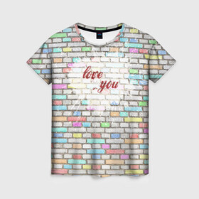 Женская футболка 3D с принтом Love you в Кировске, 100% полиэфир ( синтетическое хлопкоподобное полотно) | прямой крой, круглый вырез горловины, длина до линии бедер | 