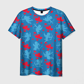 Мужская футболка 3D с принтом Valentine`s Day в Кировске, 100% полиэфир | прямой крой, круглый вырез горловины, длина до линии бедер | valentines day | купидоны | любовь | сердца