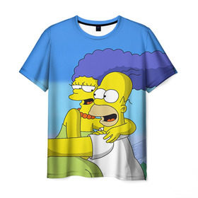 Мужская футболка 3D с принтом Гомер и Мардж в Кировске, 100% полиэфир | прямой крой, круглый вырез горловины, длина до линии бедер | гомер