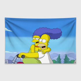 Флаг-баннер с принтом Гомер и Мардж в Кировске, 100% полиэстер | размер 67 х 109 см, плотность ткани — 95 г/м2; по краям флага есть четыре люверса для крепления | гомер