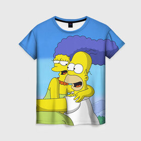 Женская футболка 3D с принтом Гомер и Мардж в Кировске, 100% полиэфир ( синтетическое хлопкоподобное полотно) | прямой крой, круглый вырез горловины, длина до линии бедер | гомер