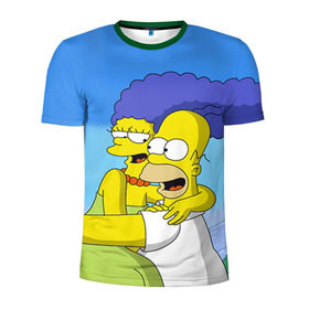 Мужская футболка 3D спортивная с принтом Гомер и Мардж в Кировске, 100% полиэстер с улучшенными характеристиками | приталенный силуэт, круглая горловина, широкие плечи, сужается к линии бедра | гомер