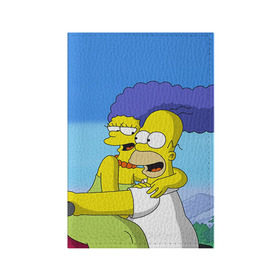 Обложка для паспорта матовая кожа с принтом Гомер и Мардж в Кировске, натуральная матовая кожа | размер 19,3 х 13,7 см; прозрачные пластиковые крепления | гомер