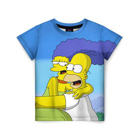 Детская футболка 3D с принтом Гомер и Мардж в Кировске, 100% гипоаллергенный полиэфир | прямой крой, круглый вырез горловины, длина до линии бедер, чуть спущенное плечо, ткань немного тянется | гомер