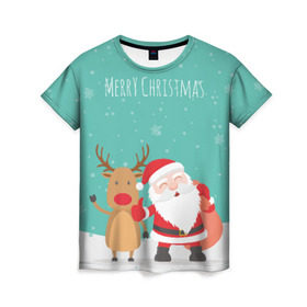 Женская футболка 3D с принтом Merry Christmas в Кировске, 100% полиэфир ( синтетическое хлопкоподобное полотно) | прямой крой, круглый вырез горловины, длина до линии бедер | merry christmas | дед мороз | новый год | рождество