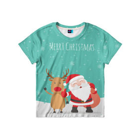 Детская футболка 3D с принтом Merry Christmas в Кировске, 100% гипоаллергенный полиэфир | прямой крой, круглый вырез горловины, длина до линии бедер, чуть спущенное плечо, ткань немного тянется | merry christmas | дед мороз | новый год | рождество