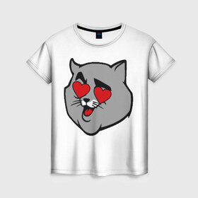 Женская футболка 3D с принтом Влюбленный кот в Кировске, 100% полиэфир ( синтетическое хлопкоподобное полотно) | прямой крой, круглый вырез горловины, длина до линии бедер | 14 февраля | валентин | кот | любовь | март