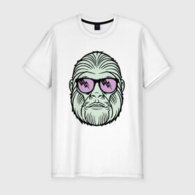 Мужская футболка премиум с принтом Йети в очках в Кировске, 92% хлопок, 8% лайкра | приталенный силуэт, круглый вырез ворота, длина до линии бедра, короткий рукав | йети | обезьяна | очки | природа | человек