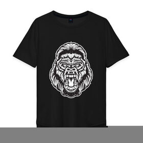 Мужская футболка хлопок Oversize с принтом Голова гориллы в Кировске, 100% хлопок | свободный крой, круглый ворот, “спинка” длиннее передней части | 