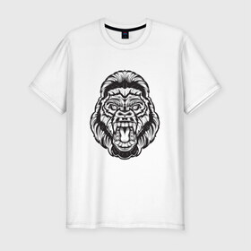 Мужская футболка премиум с принтом Голова гориллы в Кировске, 92% хлопок, 8% лайкра | приталенный силуэт, круглый вырез ворота, длина до линии бедра, короткий рукав | 