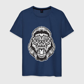 Мужская футболка хлопок с принтом Голова гориллы в Кировске, 100% хлопок | прямой крой, круглый вырез горловины, длина до линии бедер, слегка спущенное плечо. | 