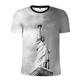 Мужская футболка 3D спортивная с принтом Статуя Свободы в Кировске, 100% полиэстер с улучшенными характеристиками | приталенный силуэт, круглая горловина, широкие плечи, сужается к линии бедра | Тематика изображения на принте: америка | нью йорк | статуя свободы | сша | штаты