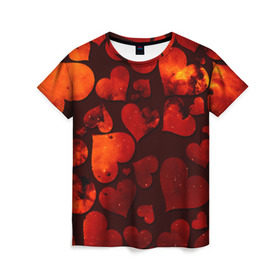 Женская футболка 3D с принтом Космические сердечки в Кировске, 100% полиэфир ( синтетическое хлопкоподобное полотно) | прямой крой, круглый вырез горловины, длина до линии бедер | 14 февраля | день влюбленных | сердце
