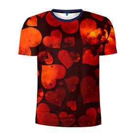 Мужская футболка 3D спортивная с принтом Космические сердечки в Кировске, 100% полиэстер с улучшенными характеристиками | приталенный силуэт, круглая горловина, широкие плечи, сужается к линии бедра | 14 февраля | день влюбленных | сердце