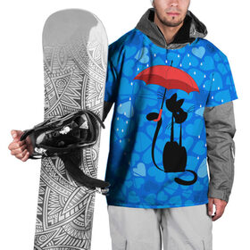 Накидка на куртку 3D с принтом Под зонтом в Кировске, 100% полиэстер |  | Тематика изображения на принте: дождь | кот | кошка | любовь | под зонтом | сердца