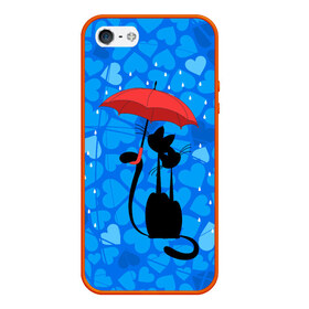 Чехол силиконовый для Телефон Apple iPhone 5/5S с принтом Под зонтом в Кировске, Силикон | Область печати: задняя сторона чехла, без боковых панелей | дождь | кот | кошка | любовь | под зонтом | сердца